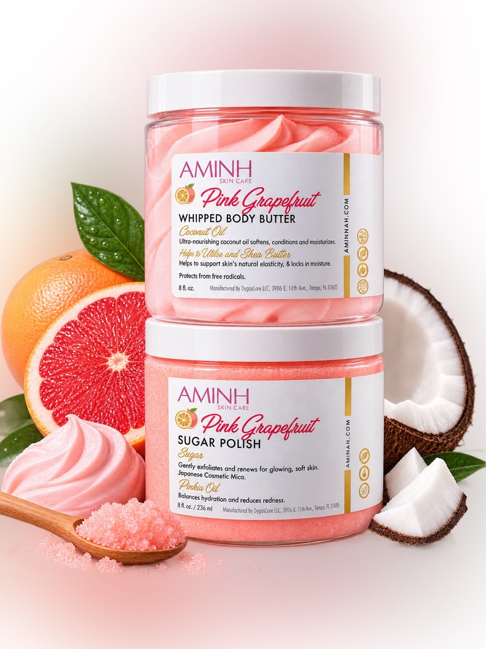 Aminh Pink Grapefruit Whipped Body Butter & Sugar Polish - Pink